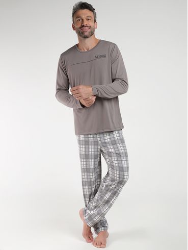Pijama Longo Xadrez Masculino CINZA