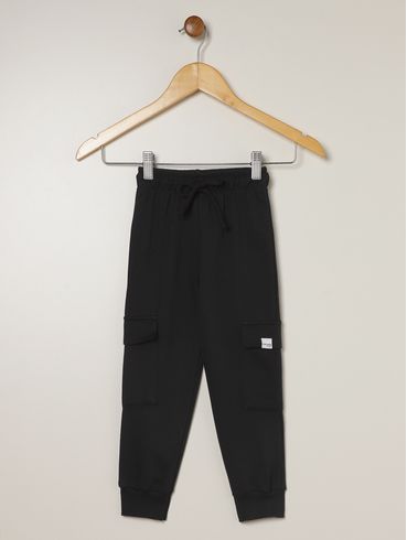 Calça Moletinho Cargo Infantil Para Menino - PRETO