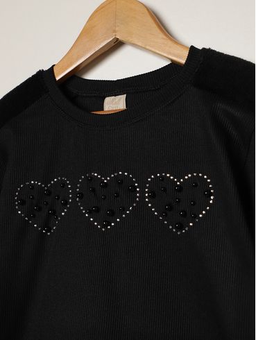 Blusa Manga Longa Juvenil Para Menina - PRETO