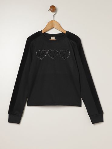 Blusa Manga Longa Juvenil Para Menina - PRETO