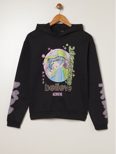 Moletom Vels Juvenil Para Menina - PRETO