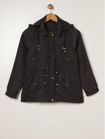 Casaco Parka Juvenil Para Menina - PRETO