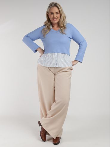 Blusa Manga Longa Plus Size Feminina AZUL CLARO