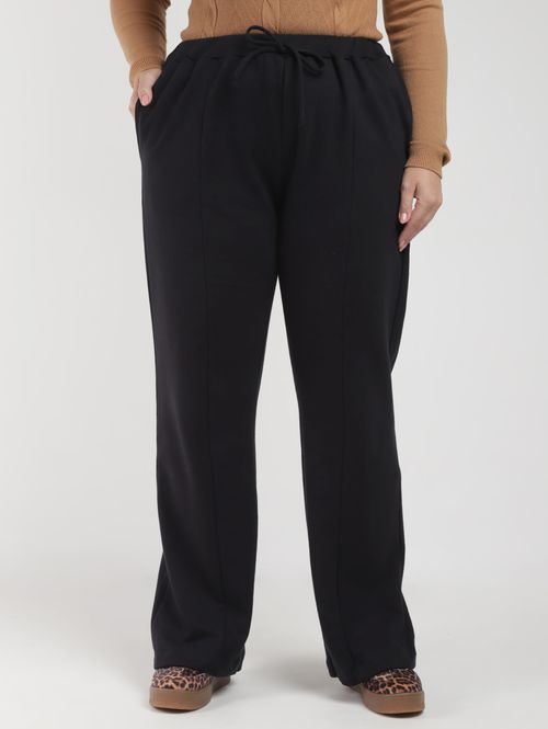 Calça Moletom Wide Leg Plus Size Feminina PRETO