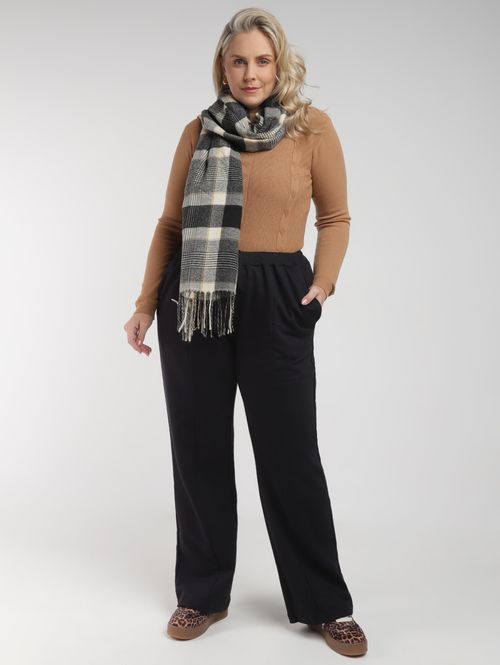 Calça Moletom Wide Leg Plus Size Feminina PRETO