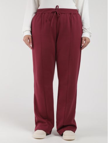 Calça Moletom Wide Leg Plus Size Feminina BORDO