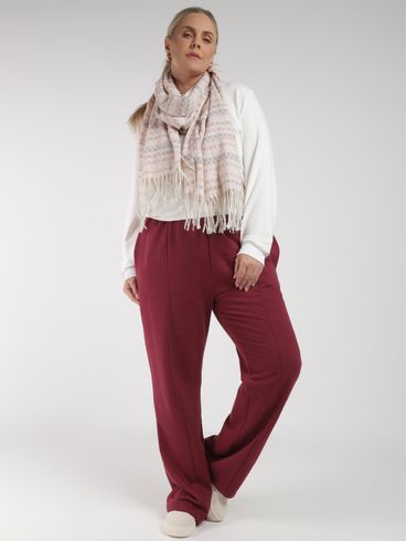Calça Moletom Wide Leg Plus Size Feminina BORDO