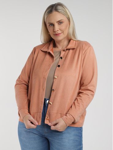 Casaco Suede Sarjado Plus Size Feminino BEGE