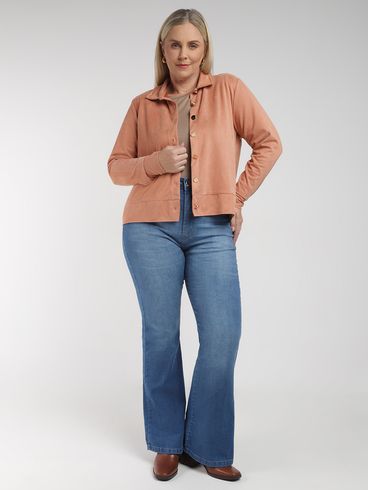 Casaco Suede Sarjado Plus Size Feminino BEGE