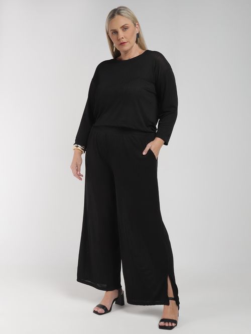 Calça Wide Leg Autentique Plus Size Feminina PRETO