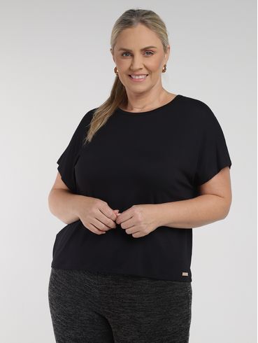 Blusa Manga Curta Plus Size Feminina PRETO