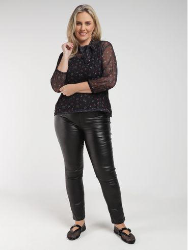 Blusa Tule Manga Longa Plus Size Feminina PRETO