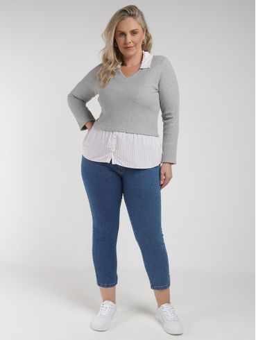 Blusa Manga Longa Plus Size Feminina CINZA