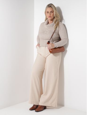 Calça Alfaiataria Pantalona Plus Size Feminina AREIA