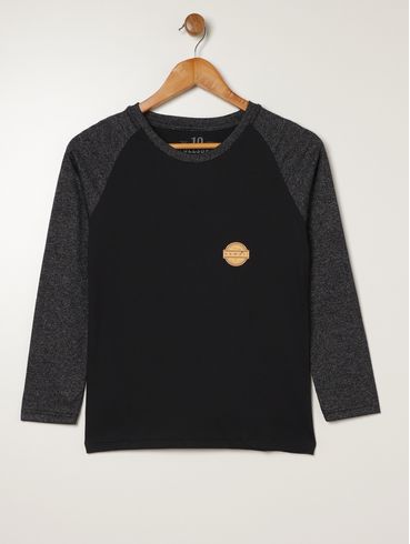 Camiseta Manga Longa Juvenil Para Menino - PRETO