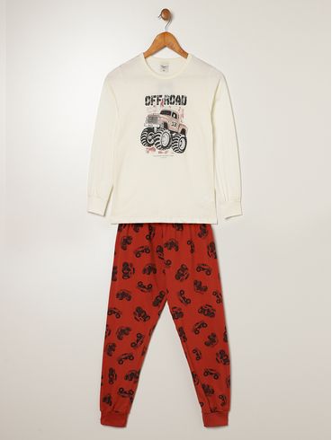 Pijama Longo Juvenil Para Menino - BEGE/TELHA