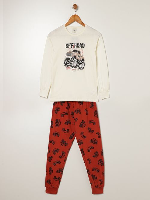 Pijama Longo Juvenil Para Menino - BEGE/TELHA