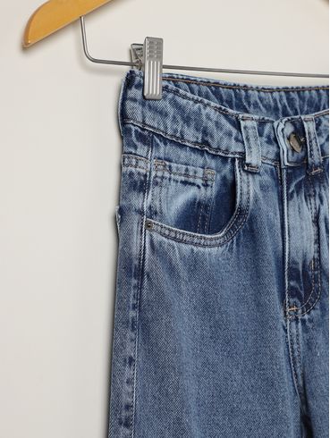 Calça Jeans Wide Leg Cargo Juvenil Para Menina - AZUL