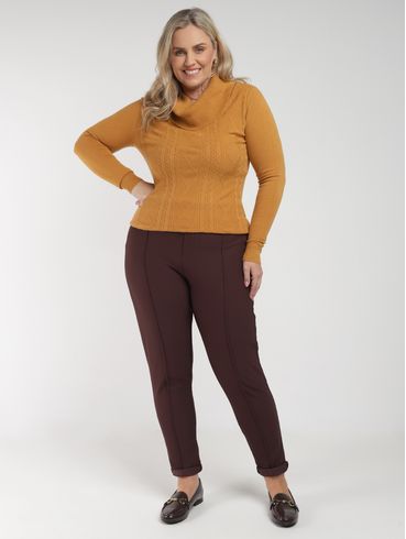 Blusa Tricot Manga Longa Plus Size Feminina OCRE