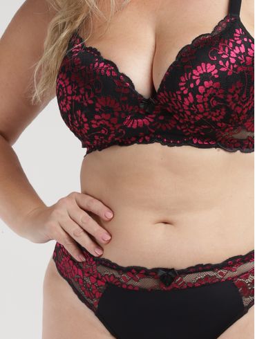 Conjunto Lingerie Fio Duplo Plus Size Feminino PRETO/PINK