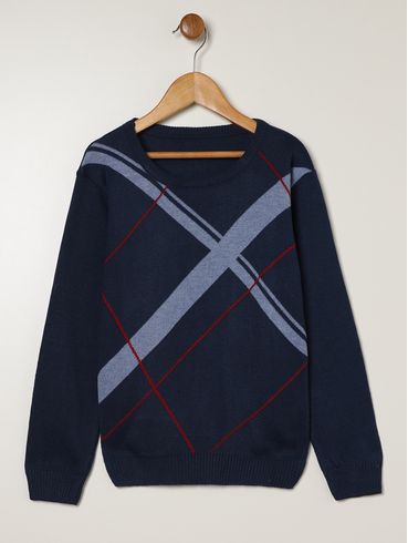 Blusão Tricot Juvenil Para Menino - MARINHO/AZUL/VERMELHO
