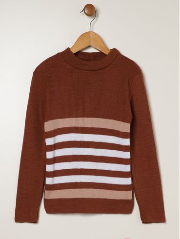 Blusão Tricot Manga Longa Juvenil Para Menino - CARAMELO