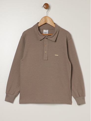 Polo Manga Longa Infantil Para Menino - CAQUI