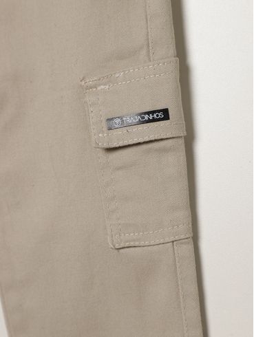 Calça Sarja Cargo Infantil Para Menino - BEGE