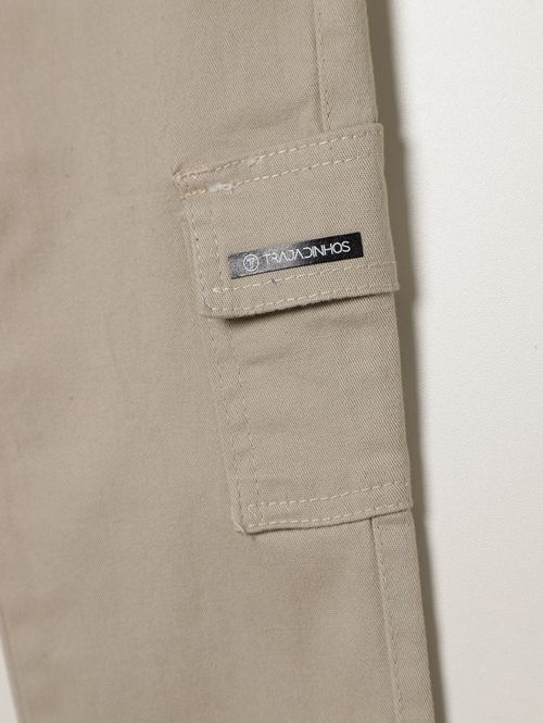 Calça Sarja Cargo Infantil Para Menino - BEGE