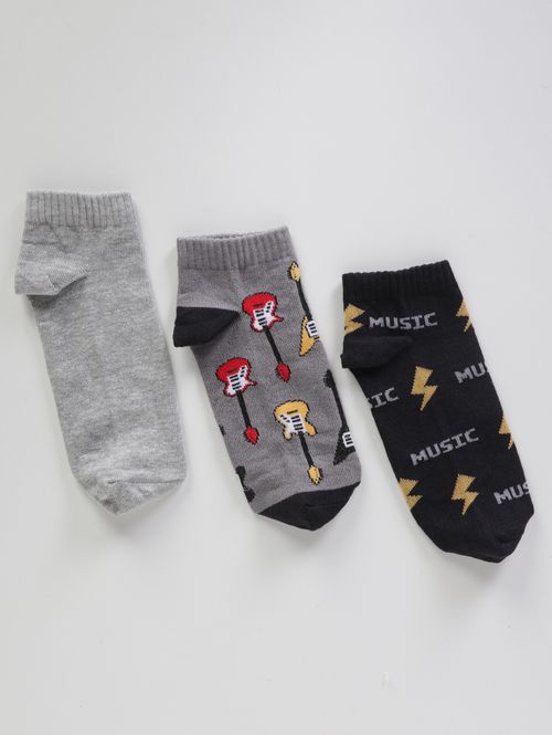 Kit com 03 Meias Juvenil Para Menino - Cinza/preto/Cinza