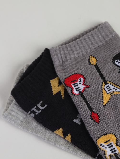 Kit com 03 Meias Juvenil Para Menino - Cinza/preto/Cinza