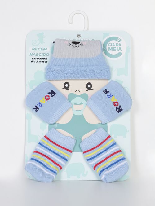 Conjunto Meia+Luva Infantil Para Bebê- Azul