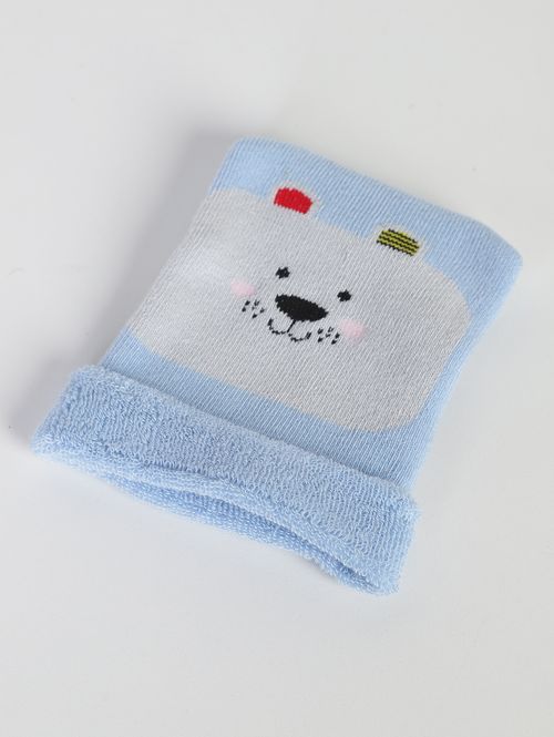 Conjunto Meia+Luva Infantil Para Bebê- Azul