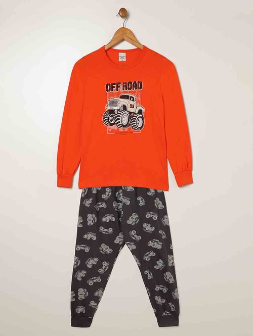 Pijama Longo Juvenil Para Menino - LARANJA/CINZA
