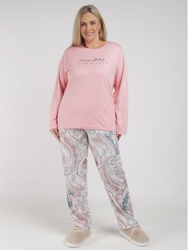 Pijama Longo Plus Size Feminino SALMAO