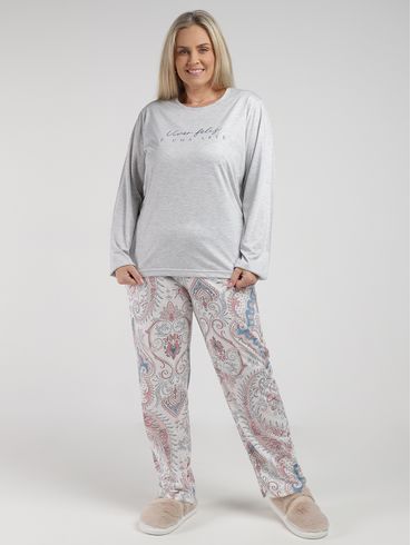 Pijama Longo Plus Size Feminino MESCLA