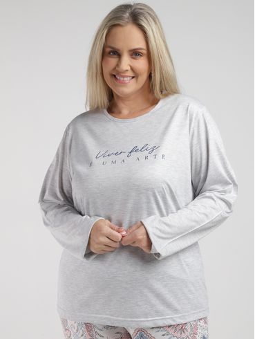 Pijama Longo Plus Size Feminino MESCLA