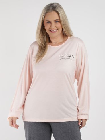 Pijama Longo Plus Size Feminino SALMAO/MESCLA ESCURO