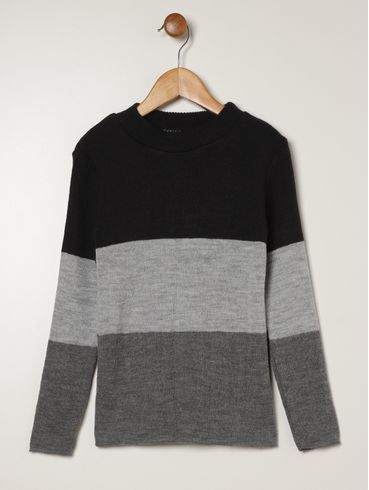 Blusão Tricot Manga Longa Juvenil Para Menino - PRETO