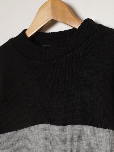Blusão Tricot Manga Longa Juvenil Para Menino - PRETO