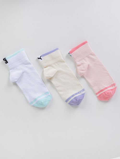 Kit com 03 Meias Cano Médio Puma Feminina BEGE/BRANCO/ROSA