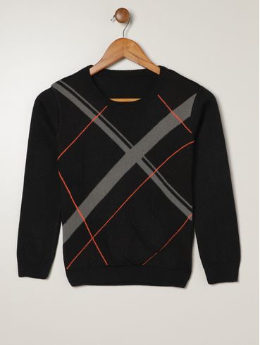 Blusão Tricot Juvenil Para Menino - PRETO/GRAFITE/LARANJA