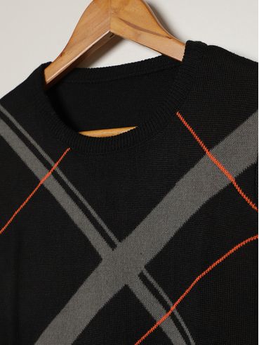 Blusão Tricot Juvenil Para Menino - PRETO/GRAFITE/LARANJA