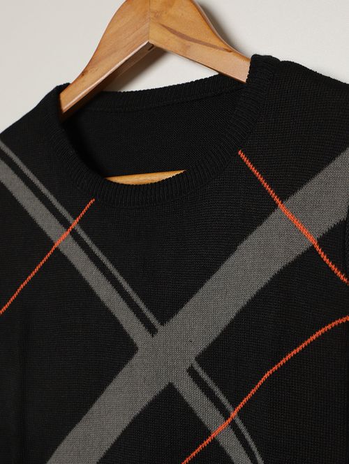 Blusão Tricot Juvenil Para Menino - PRETO/GRAFITE/LARANJA