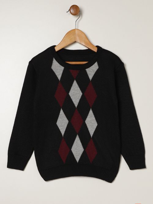 Blusão Tricot Infantil Para Menino - PRETO/CINZA/VINHO
