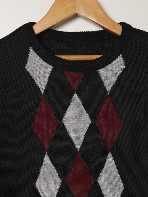 Blusão Tricot Infantil Para Menino - PRETO/CINZA/VINHO