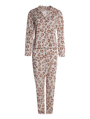 Pijama Longo Estampado Feminino BEGE/ROSE