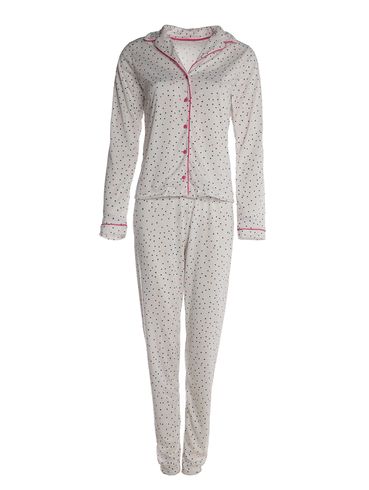 Pijama Longo Estampado Feminino OFF WHITE/ROSA