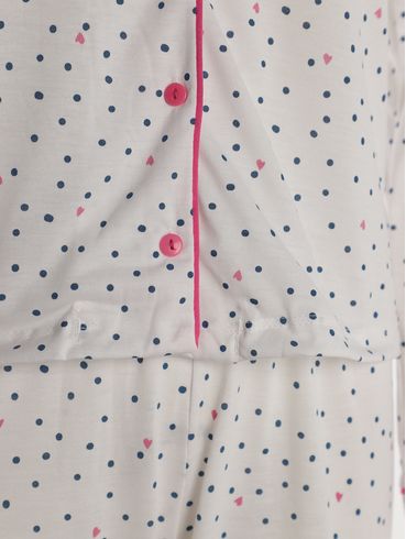 Pijama Longo Estampado Feminino OFF WHITE/ROSA