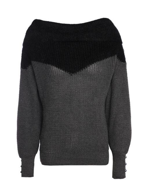 Blusão Tricot Bicolor Gola Alta Feminino CINZA